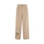 Men’s Beige Wide Leg Pants with Floral Detail