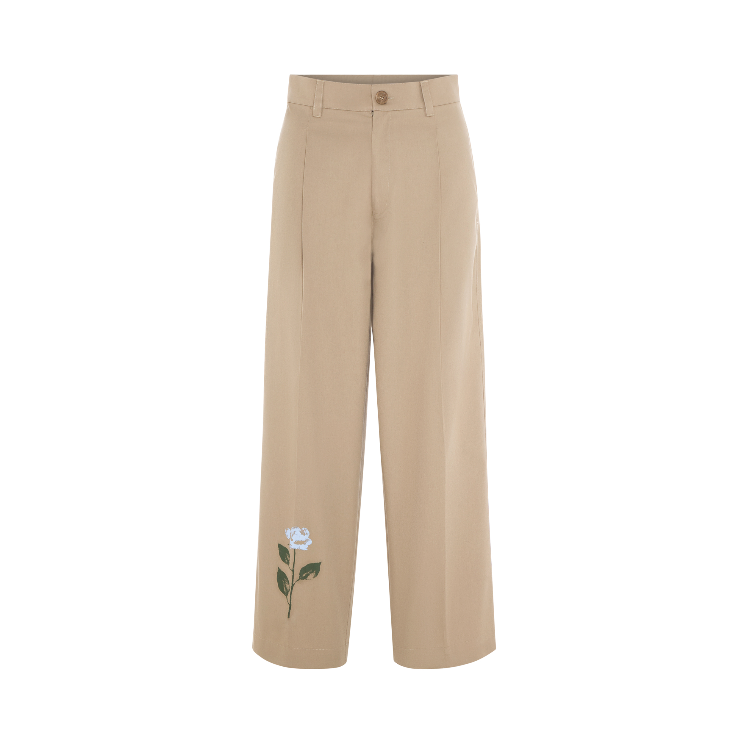 WXL73VEMHT_1 Men’s Beige Wide Leg Pants with Floral Detail - Image 1